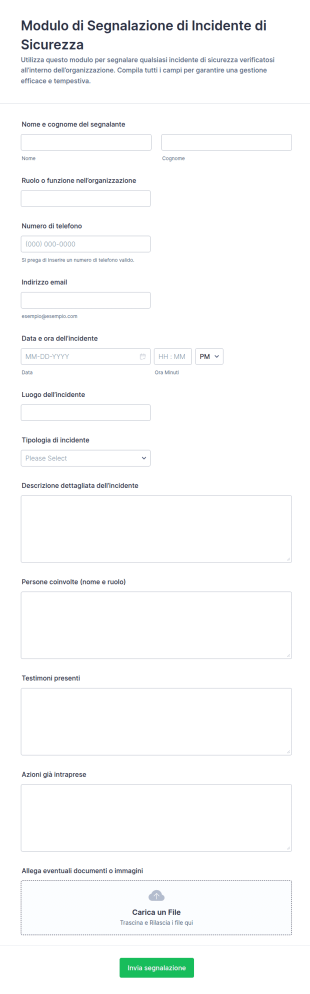 Modulo Di Segnalazione Di Incidente Di Sicurezza