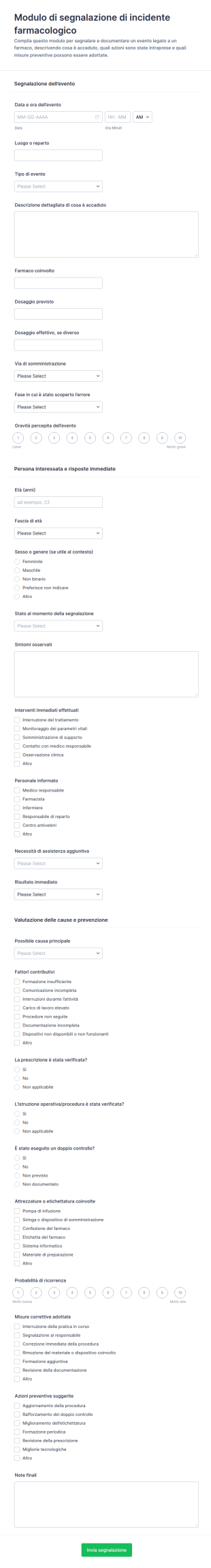 Modulo Di Segnalazione Di Incidente Medico