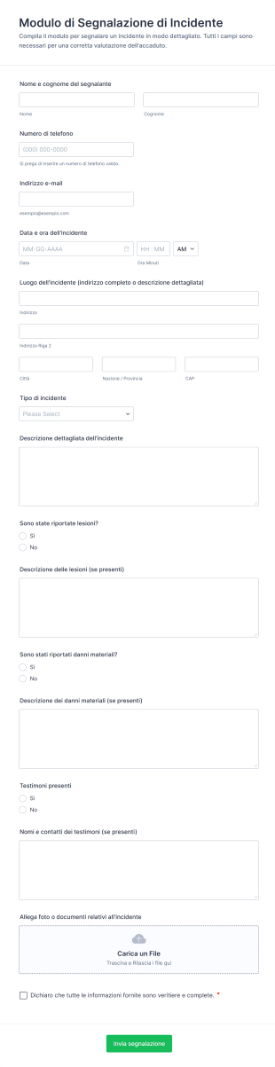 Modulo Di Segnalazione Di Incidente