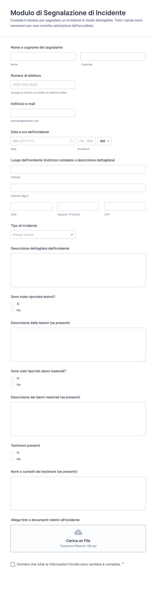 Modulo Di Segnalazione Di Incidente
