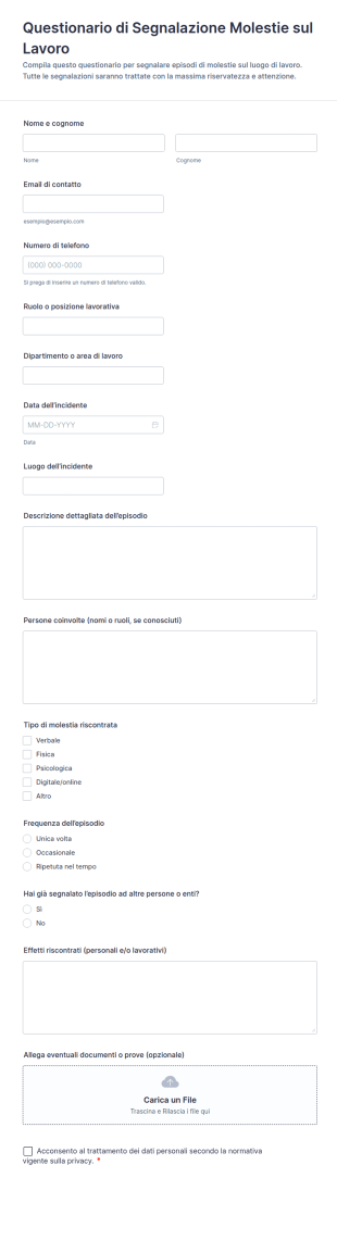 Modulo Di Segnalazione Di Molestie Sessuali