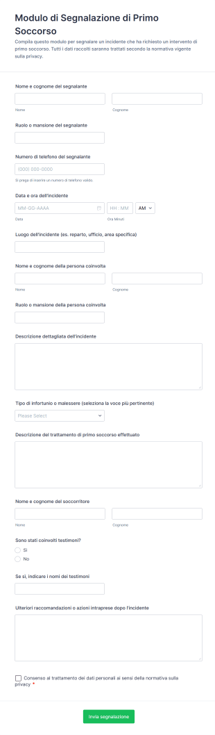 Modulo Di Segnalazione Di Primo Soccorso
