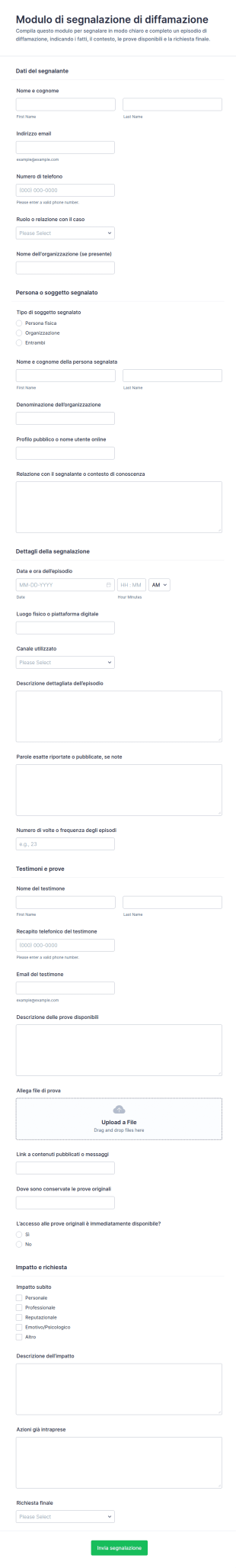 Modulo Di Segnalazione Diffamazione