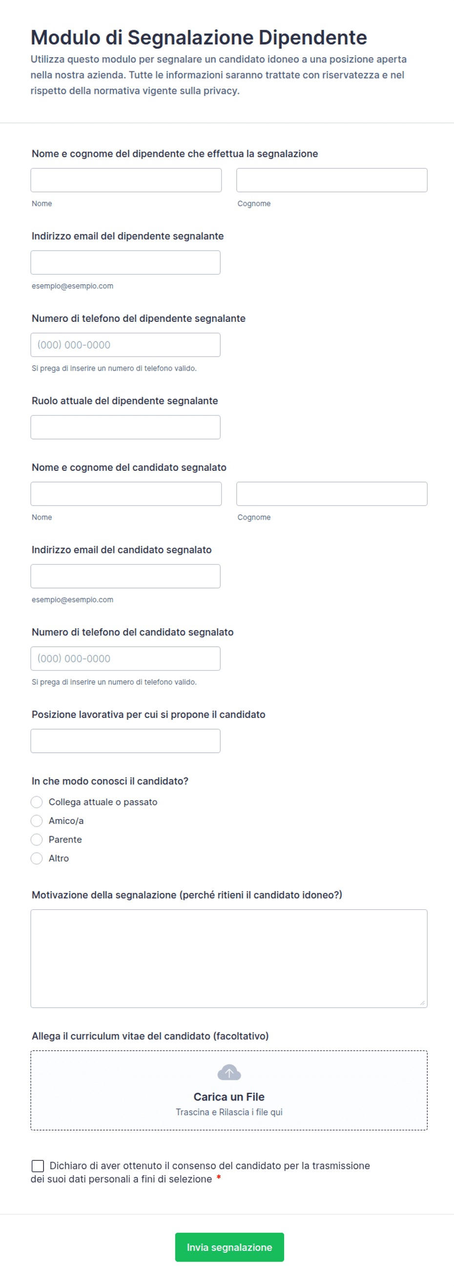 Modulo di Segnalazione Dipendente | Jotform