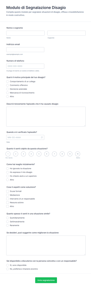 Modulo Di Segnalazione Disagio