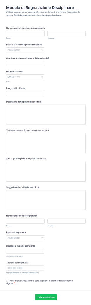 Modulo Di Segnalazione Disciplinare