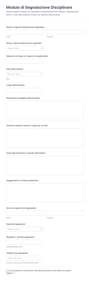Modulo Di Segnalazione Disciplinare