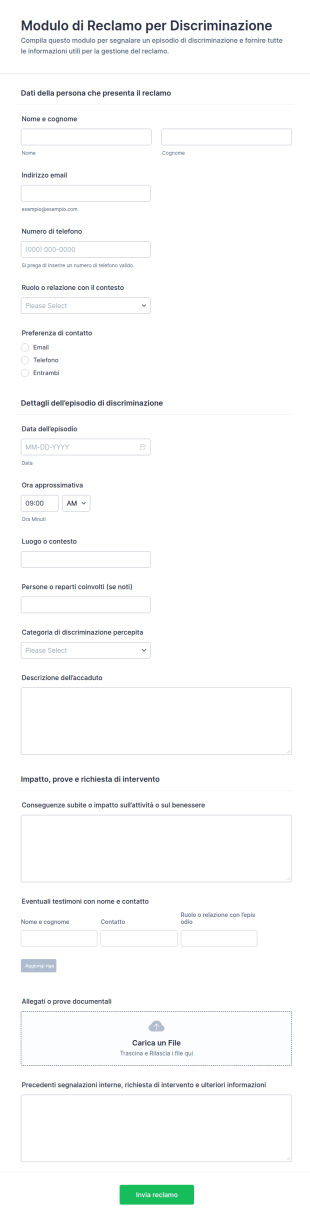 Modulo Di Segnalazione Discriminazione Form