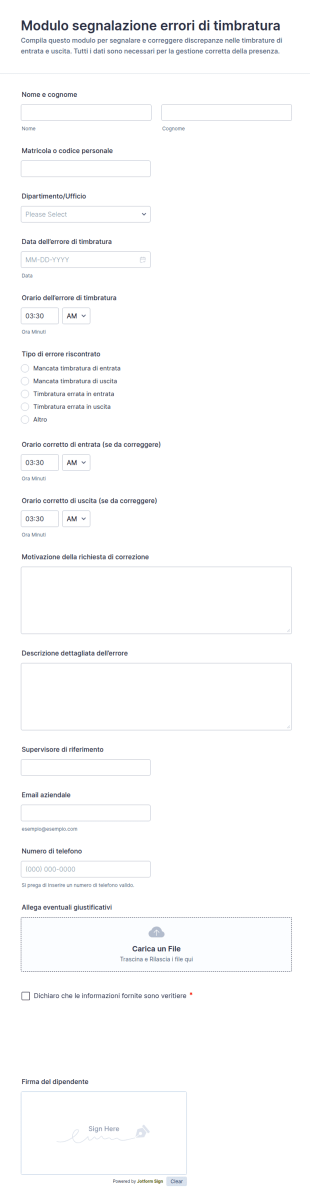 Modulo Di Segnalazione Errore Timbratura