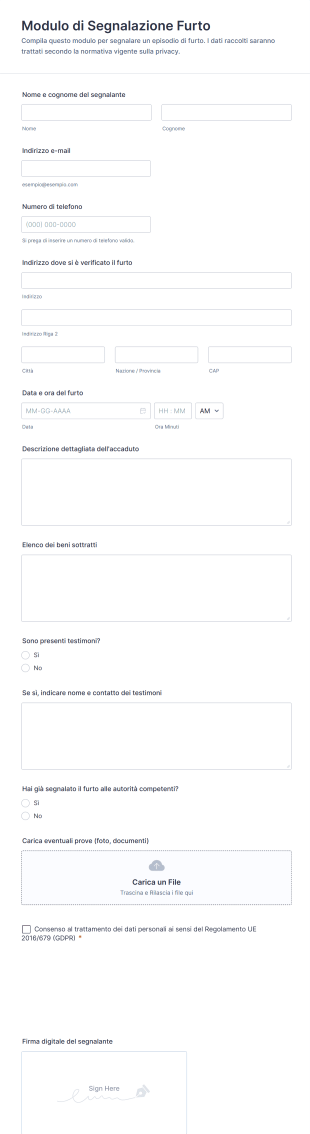Modulo Di Segnalazione Furto