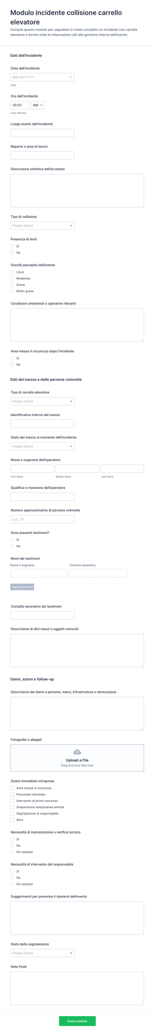Modulo Di Segnalazione Incidente Con Muletto