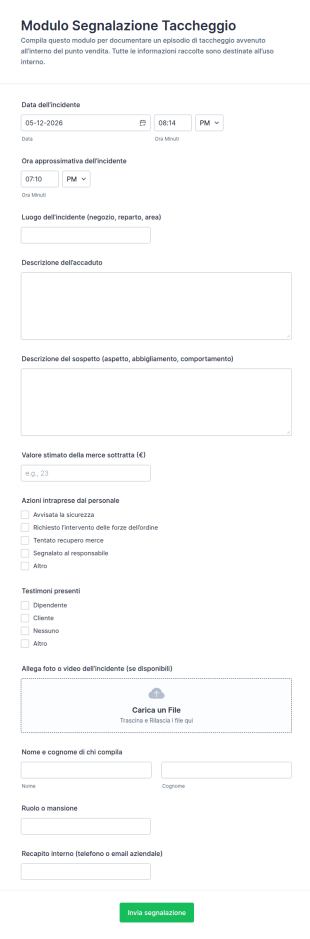 Modulo Di Segnalazione Incidente Di Furto In Negozio 🛍️