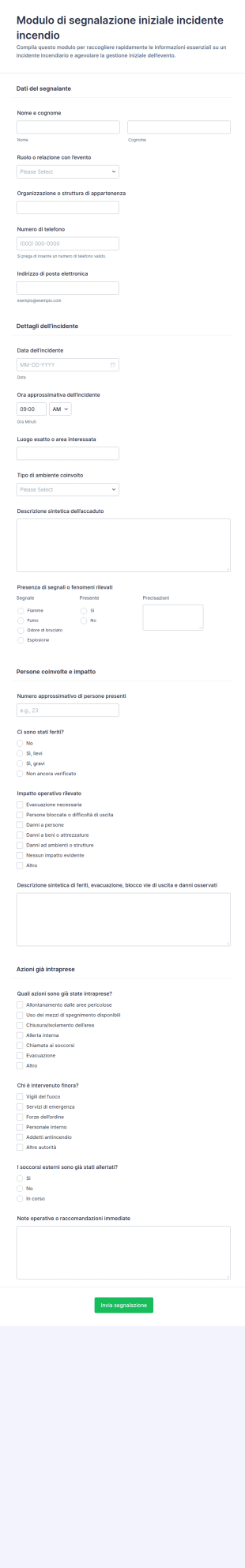 Modulo Di Segnalazione Incidente Incendio