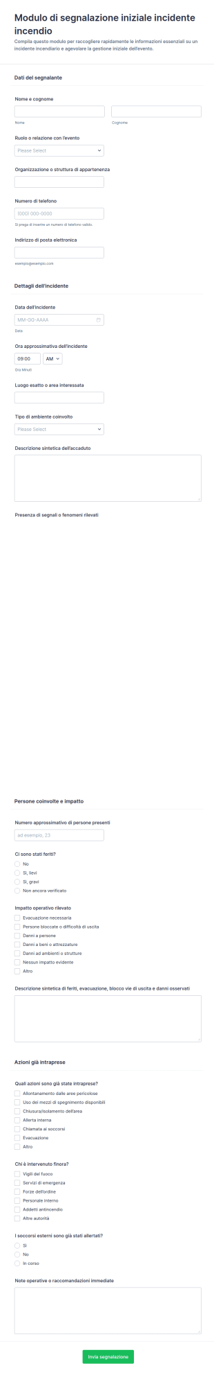 Modulo Di Segnalazione Incidente Incendio