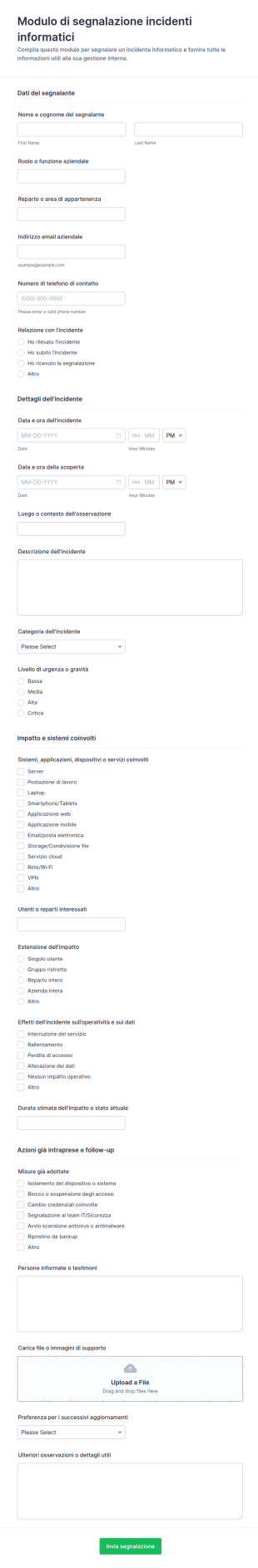 Modulo Di Segnalazione Incidente IT