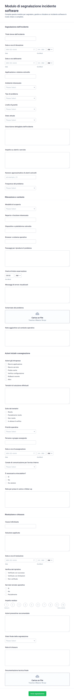 Modulo Di Segnalazione Incidente Software