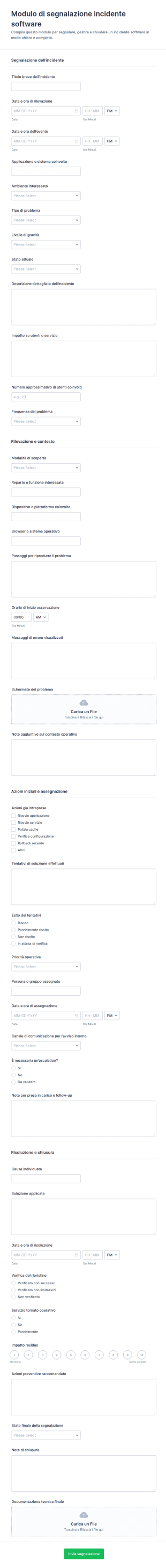 Modulo Di Segnalazione Incidente Software