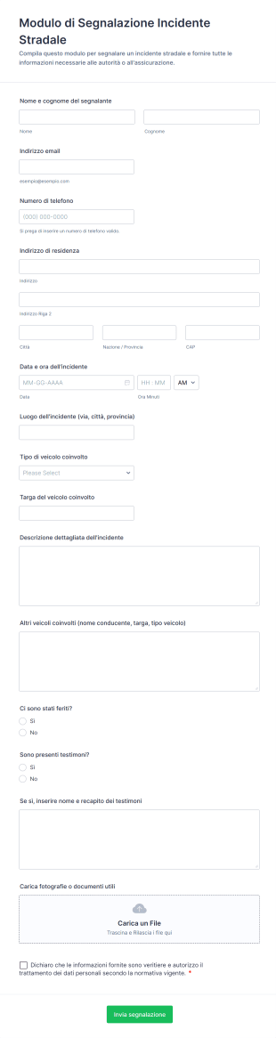 Modulo Di Segnalazione Incidente Stradale