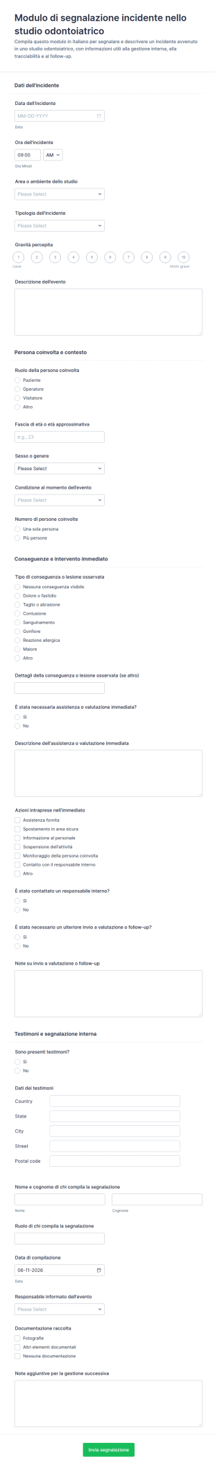 Modulo Di Segnalazione Incidenti Dentali