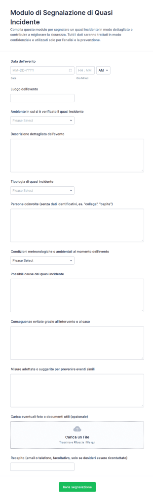 Modulo Di Segnalazione Incidenti Pericolosi