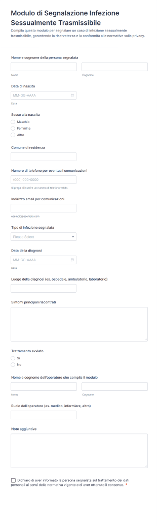 Modulo Di Segnalazione Infezione Sessualmente Trasmissibile