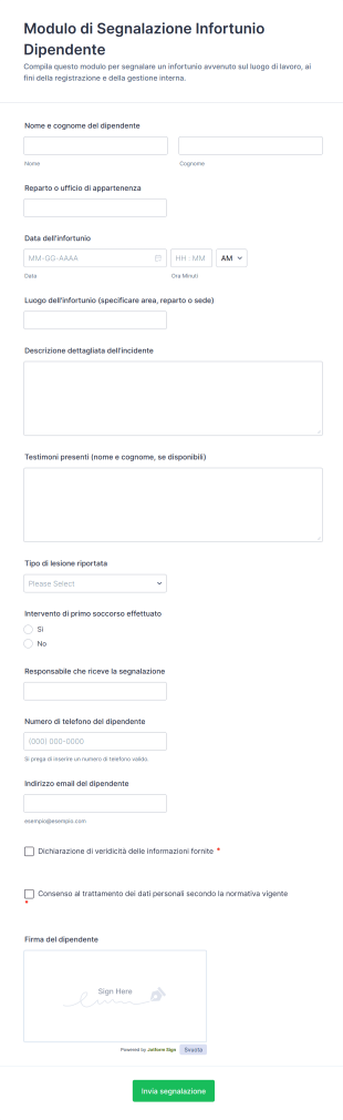 Modulo Di Segnalazione Infortunio Dipendente