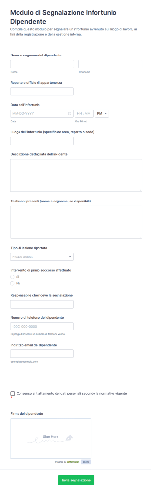Modulo Di Segnalazione Infortunio Dipendente