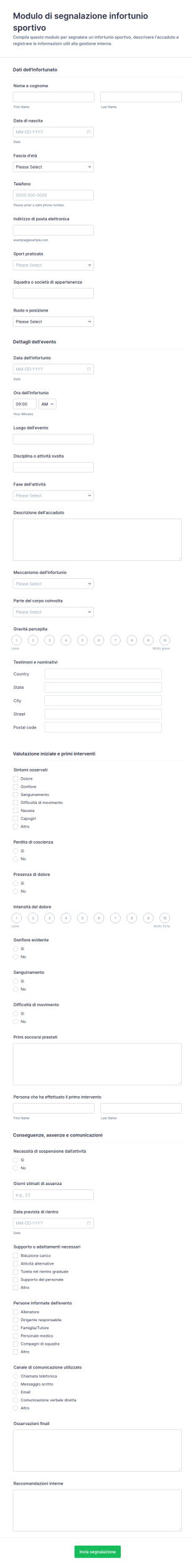 Modulo Di Segnalazione Infortunio Sportivo