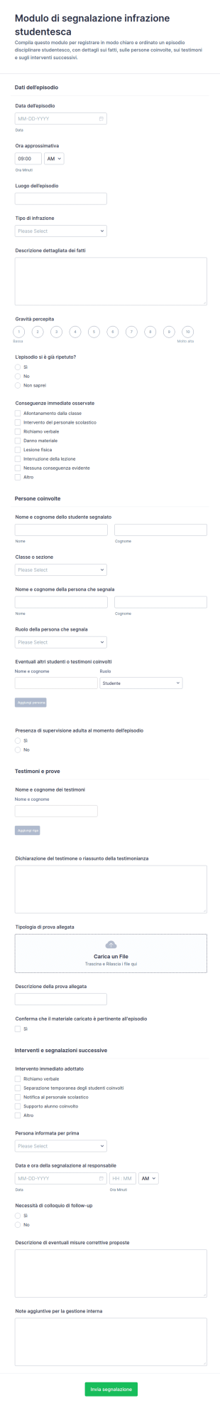 Modulo Di Segnalazione Infrazioni Studentesche