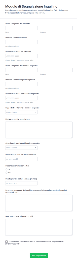 Modulo Di Segnalazione Inquilino