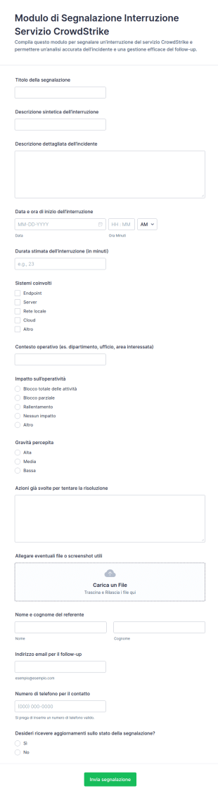 Modulo Di Segnalazione Interruzione Del Servizio