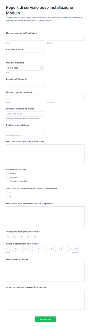 Modulo Di Segnalazione Intervento Post Installazione
