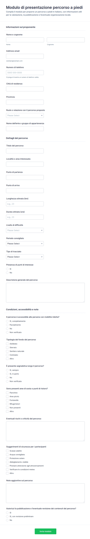 Modulo Di Segnalazione Itinerario A Piedi