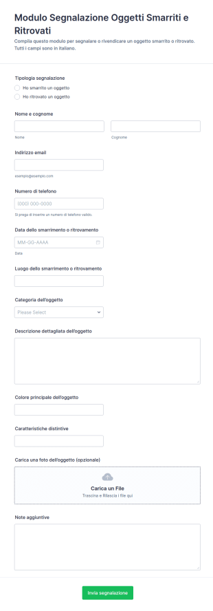 Modulo Di Segnalazione Oggetti Smarriti E Ritrovati 🧳🔍
