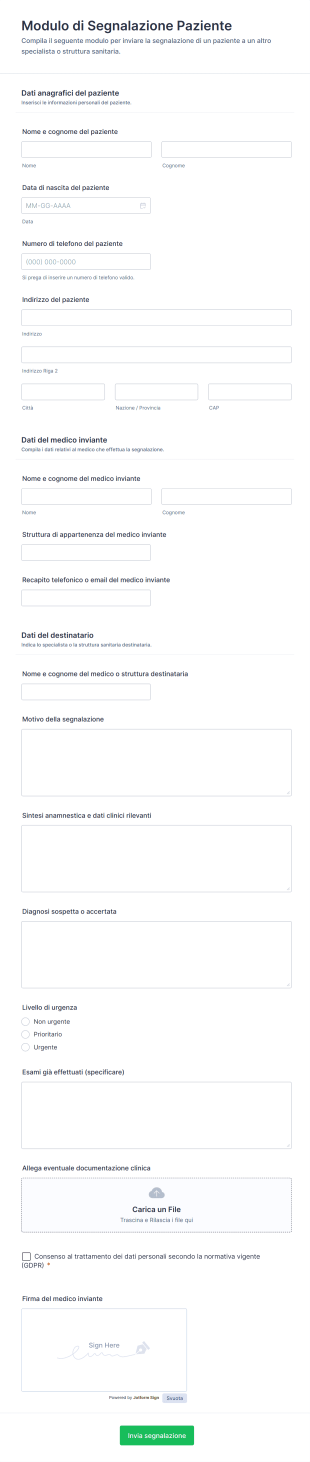 Modulo Di Segnalazione Paziente