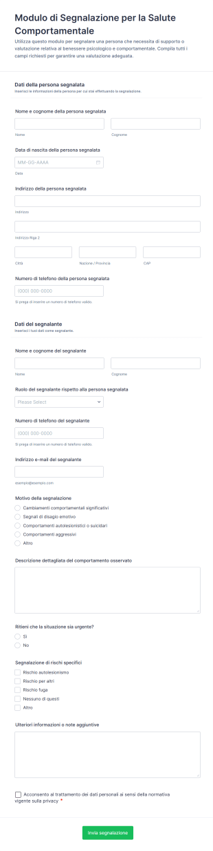 Modulo Di Segnalazione Per La Salute Comportamentale