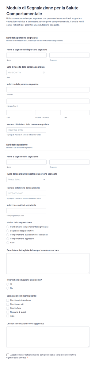 Modulo Di Segnalazione Per La Salute Comportamentale
