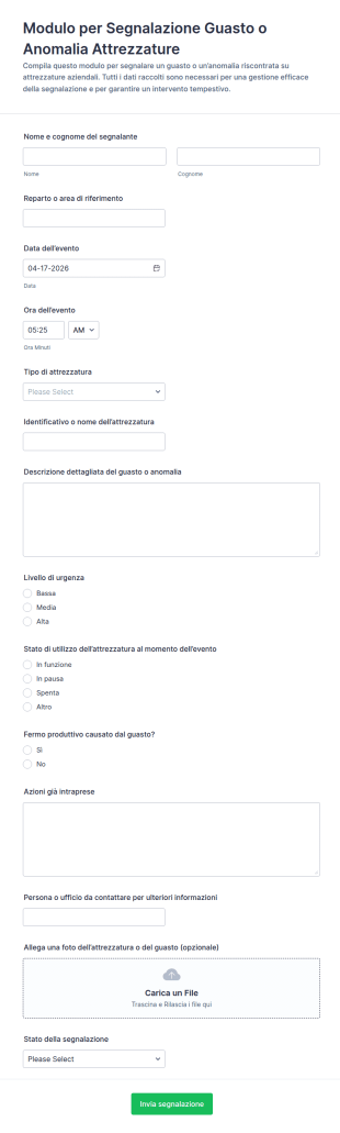 Modulo Di Segnalazione Problemi Con Attrezzature