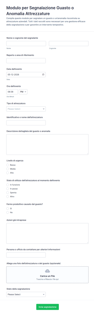 Modulo Di Segnalazione Problemi Con Attrezzature