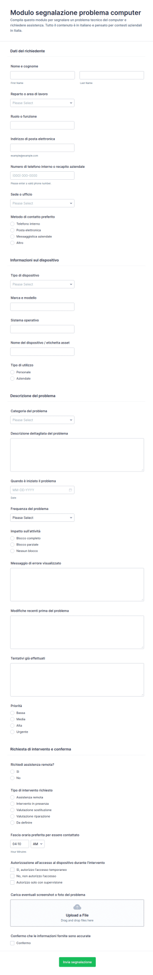 Modulo Di Segnalazione Problemi Informatici