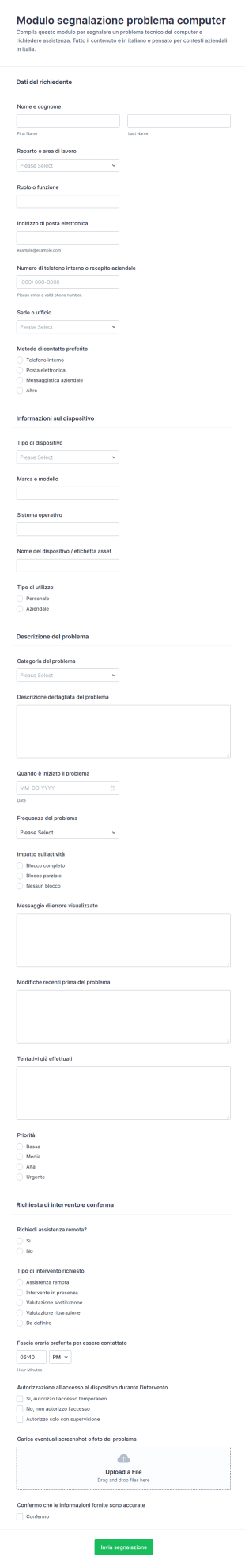 Modulo Di Segnalazione Problemi Informatici