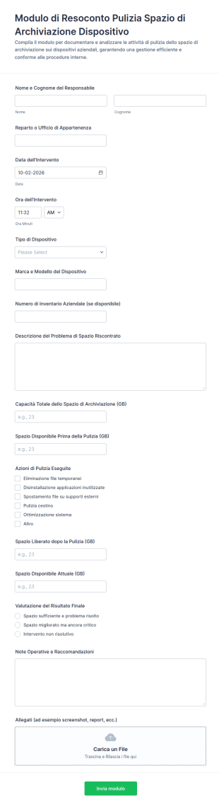 Modulo Di Segnalazione Pulizia Archiviazione Dispositivo