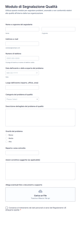 Modulo Di Segnalazione Qualità