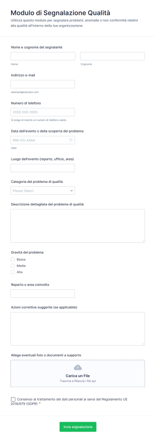 Modulo Di Segnalazione Qualità
