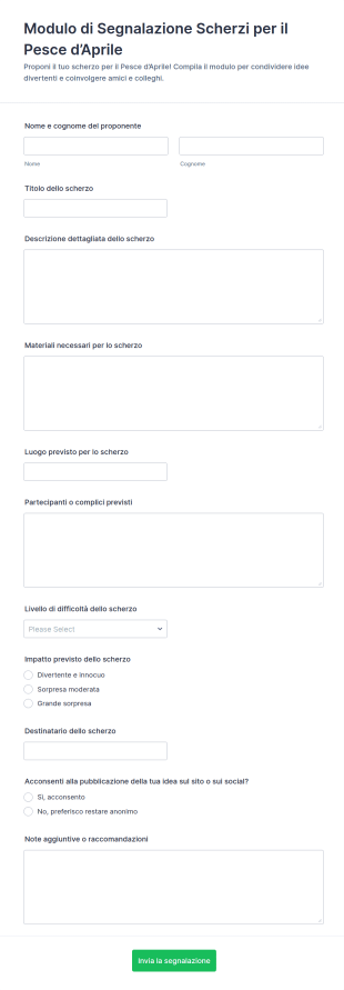 Modulo Di Segnalazione Scherzo Del Pesce D'Aprile