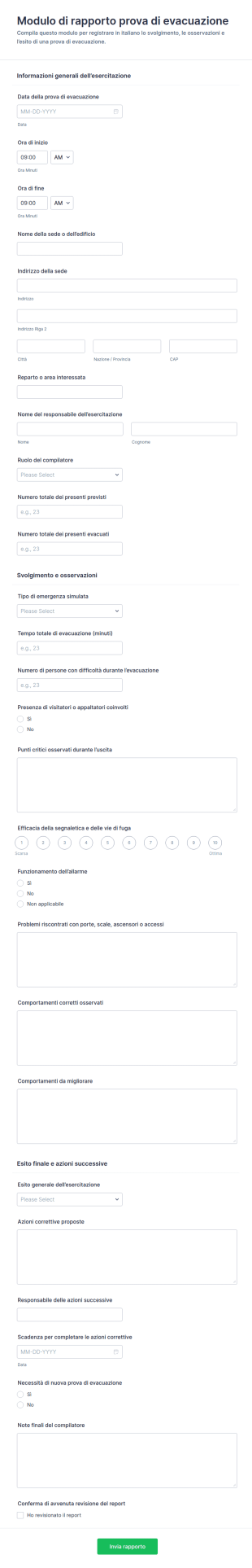 Modulo Di Segnalazione Simulazione Evacuazione