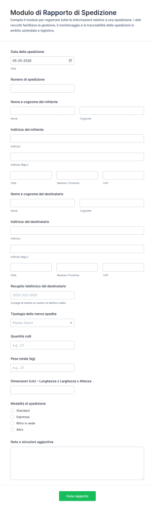 Modulo Di Segnalazione Spedizioni