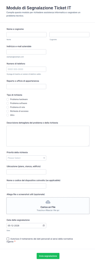 Modulo Di Segnalazione Ticket IT
