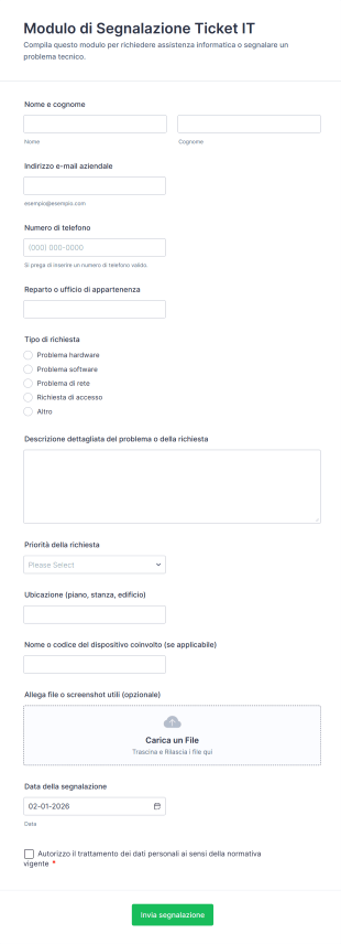 Modulo Di Segnalazione Ticket IT