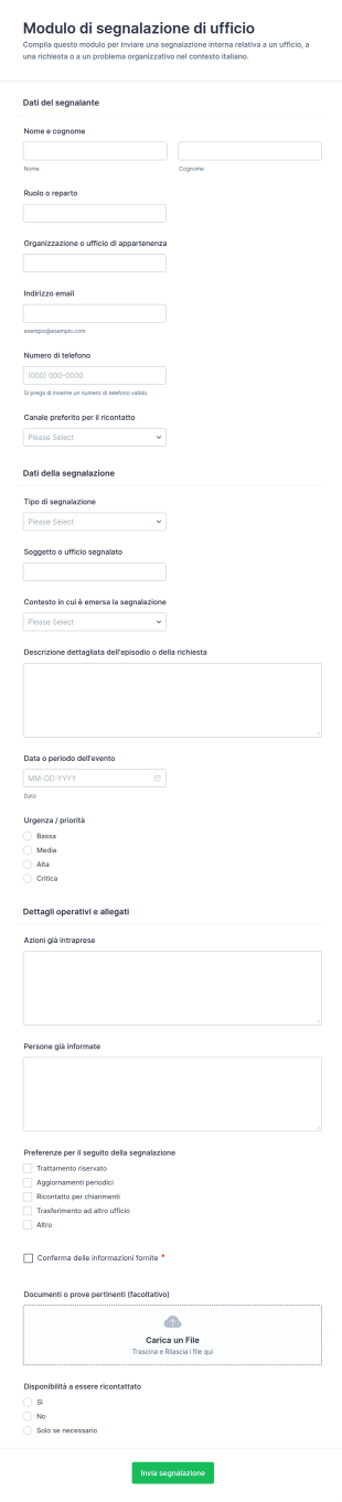 Modulo Di Segnalazione Ufficio